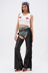 RODEO FRINGE FAUX LEATHER CHAPS