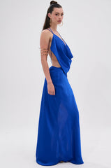 RAYNA SATIN MAXI DRESS IN COBALT BLUE
