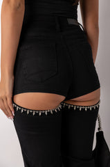 RAVENNA RHINESTONE PEEKABOOTY FLARED JEANS