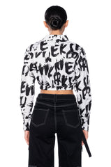 READ BETWEEN THE LINES CROPPED POPLIN BUTTON DOWN SHIRT