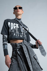 ROCK STAR GRAPHIC LAYERED TURTLE NECK TOP
