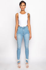 ROCK THE RUNWAY LACE UP SKINNY JEANS