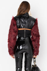 ROCK WITH YOU FAUX FUR LONG SLEEVE CROP TOP