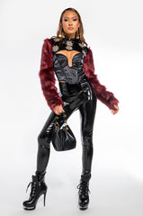 ROCK WITH YOU FAUX FUR LONG SLEEVE CROP TOP